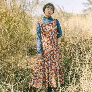 Dotted Midi Overall Dress Orange & Blue - One Size