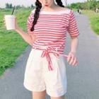 Striped Short-sleeve T-shirt / Wide-leg Shorts