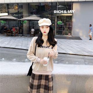 Lettering Hoodie/ Plaid Midi H-line Skirt