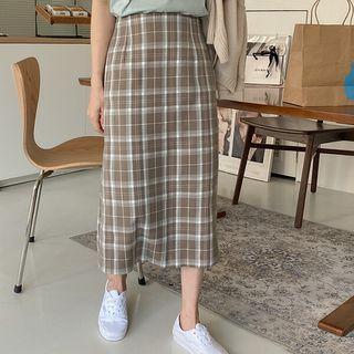 Plus Size Plaid Long Pencil Skirt
