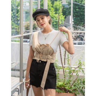Asymmetric-shoulder Cropped Vest With Belt