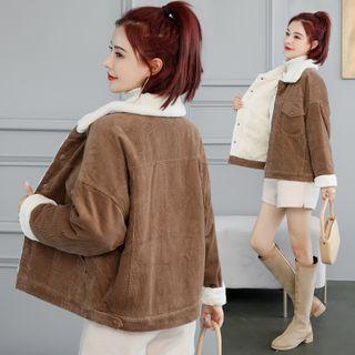 Faux Fur Lined Corduroy Button Jacket