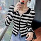 Striped Zipped Cardigan Stripe - Black - One Size