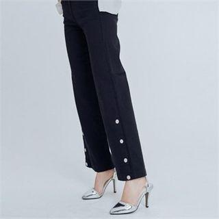 Banded-waist Snap-button Detail Pants