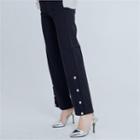 Banded-waist Snap-button Detail Pants