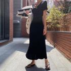 Short-sleeve Button-side Long Dress