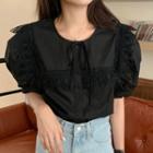 Sailor Collar Puff Sleeve Blouse Black - One Size