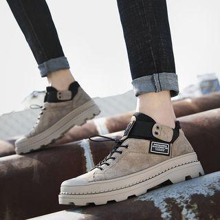 Faux Suede Belted Combat Ankle Boots