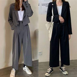 Cropped Single-breasted Blazer / High-waist Cropped Wide-leg Pants