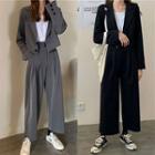 Cropped Single-breasted Blazer / High-waist Cropped Wide-leg Pants