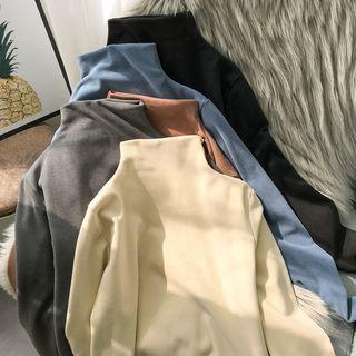 Mock Neck Plain Long-sleeve Top
