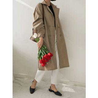 Tie-back Double-breasted Long Trench Coat
