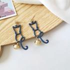Cat Bell Alloy Dangle Earring 1 Pair - S925 Silver Needle - Earring - Cat - Blue - One Size