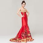Strapless Applique Embroidered Mermaid Evening Gown