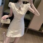Short-sleeve Tie Neck Mini A-line Dress