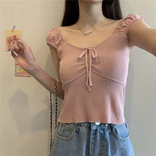 Cap-sleeve Tied Knit Top