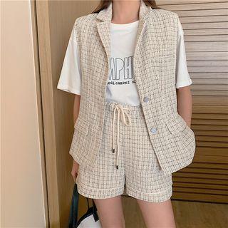 Set: Sleeveless Top + Shorts + Long Vest + Short-sleeve Dress