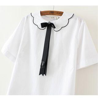 Bow Accent Collared Short Sleeve T-shirt