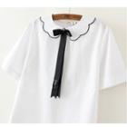 Bow Accent Collared Short Sleeve T-shirt