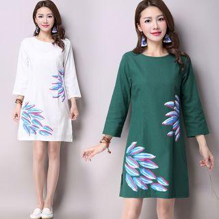 Printed Long-sleeve Shift Dress