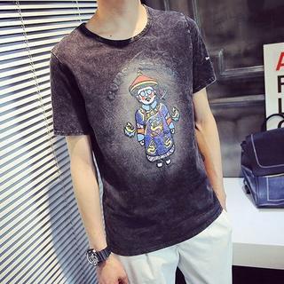 Short-sleeve Distressed Printed T-shirt