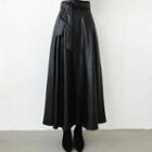 Tie-waist Faux-leather Max Flare Skirt