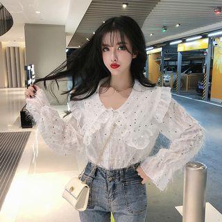 Long-sleeve Sequin Fringed Top