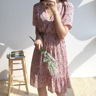 V-neck Floral Print Dress Pink - One Size