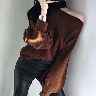 Puff Sleeve Cutout Knit Top