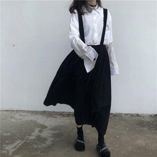 Plain Shirt / Midi A-line Suspender Skirt