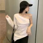 One-shoulder Irregular Shirred Shirt White - One Size