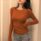 Side Lace-up Long-sleeve Plain Top
