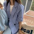 Elbow-sleeve Gingham Check Double-breasted Jacket