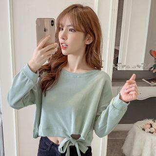 Tie-hem Long-sleeve Cropped T-shirt