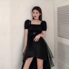 Short-sleeve Square-neck High-low A-line Dress