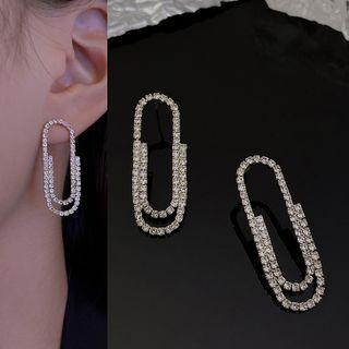 Safety Pin Rhinestone Dangle Earring 1 Pair - Gold - One Size