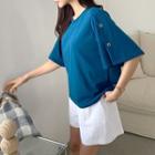 Perforated Pleated-sleeve T-shirt