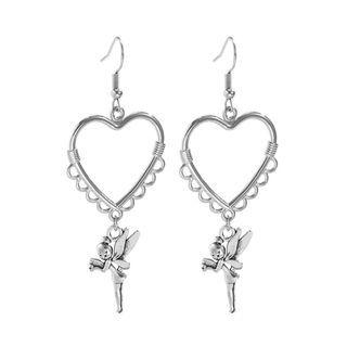 Fairy Heart Alloy Dangle Earring 1 Pair - 2458 - Silver - One Size