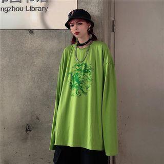 Long-sleeve Dragon-graphic T-shirt