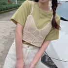 Short-sleeve T-shirt / Cropped Knit Camisole Top