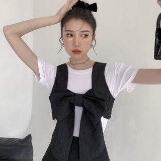 Bow Hook-and-eye Vest Black - M