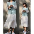 Long-sleeve Sheer A-line Midi Dress White - One Size