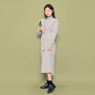 Tie-waist Striped Midi Shirtdress