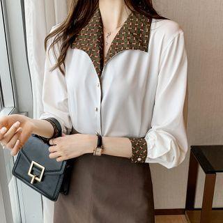Long-sleeve Print Panel Blouse