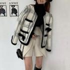 Set: Contrast Trim Open-front Jacket + Wide Leg Shorts