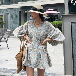 Balloon-sleeve Boho Pattern Tunic