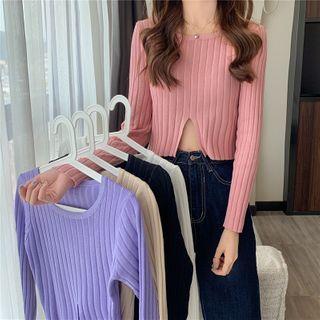 Plain Slit Cropped Knit Top