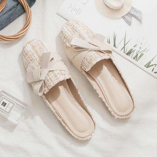 Bow-accent Tweed Mules