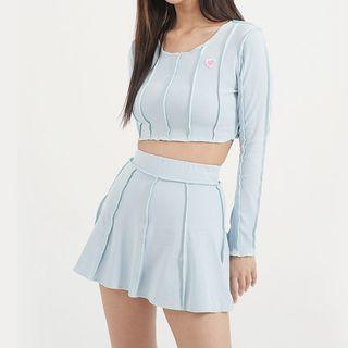 Cropped Plain Long-sleeve Top / Plain Skirt