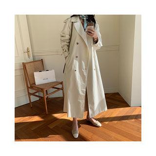 Epaulet-accent Cotton Trench Coat Cream - One Size